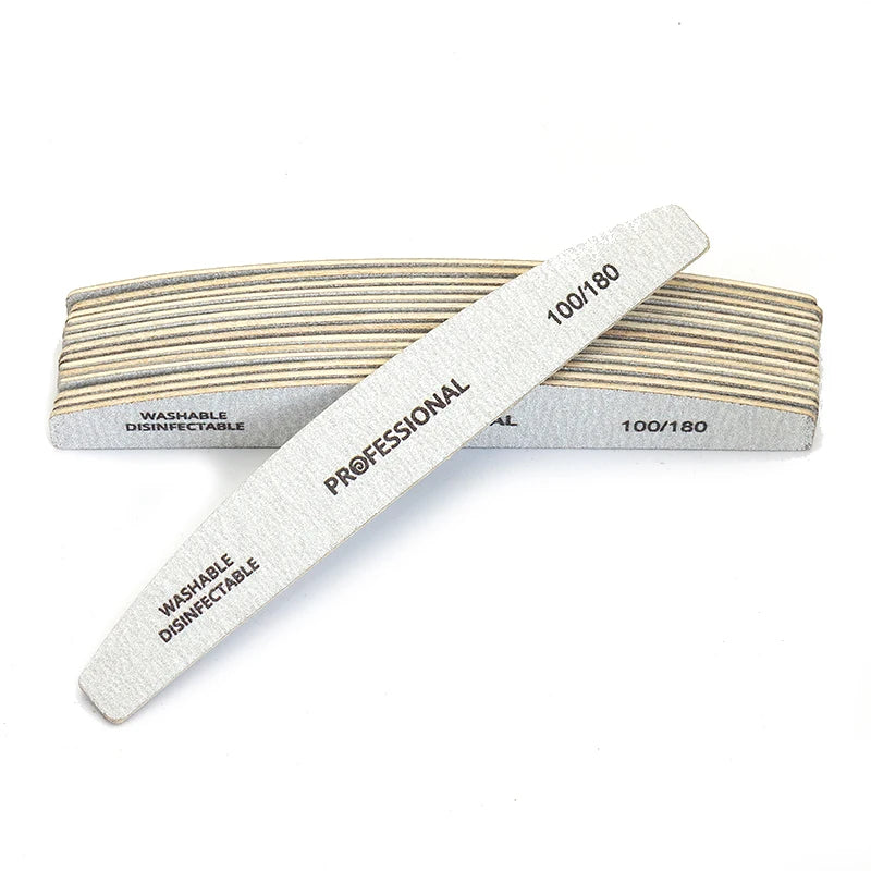 10Pcs Wooden Nail Files Set Professional Double-Sided Emery Board Manicure Buffer Grey Boat Pedicure Buffers 100/180/240 Grit