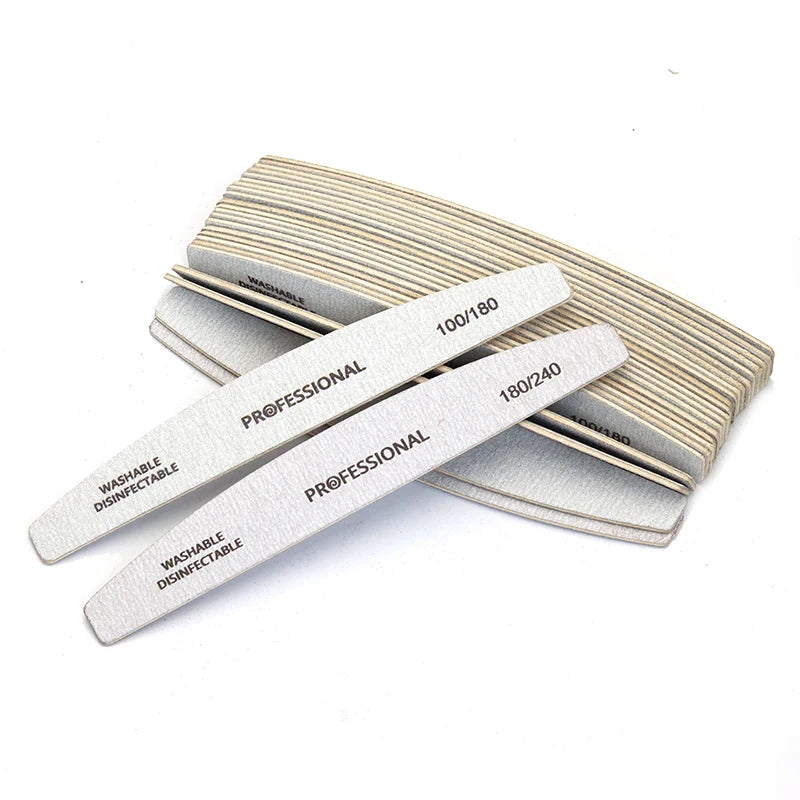 10Pcs/Lot Wooden Nail Files Professional 100 180 240 Emery Board Manicure Buffer Grey Boat Double-Sided Wooden Pedicure Buffers