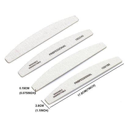 10Pcs Wooden Nail Files Set Professional Double-Sided Emery Board Manicure Buffer Grey Boat Pedicure Buffers 100/180/240 Grit