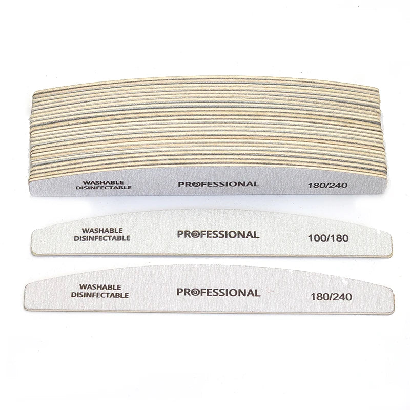 10Pcs Wooden Nail Files Set Professional Double-Sided Emery Board Manicure Buffer Grey Boat Pedicure Buffers 100/180/240 Grit