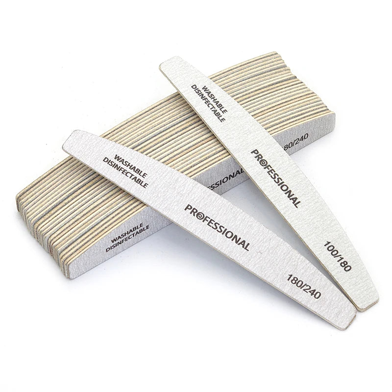 10Pcs Wooden Nail Files Set Professional Double-Sided Emery Board Manicure Buffer Grey Boat Pedicure Buffers 100/180/240 Grit